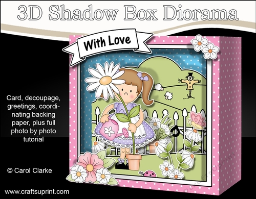 3D Cute Girlz Diorama Shadow Box Card Mini Kit  - Liz has a Pretty Daisy