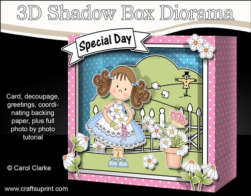 3D Cute Girlz Diorama Shadow Box Card Mini Kit  - Zoe has a Bunch of Pretty Flowers