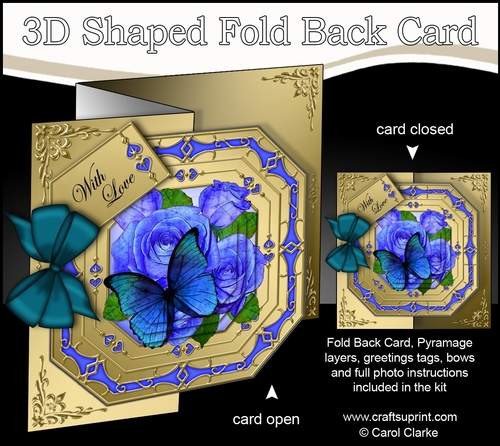 3D Shaped No-Hole Fold Back Pretty Floral Card with Pyramage Mini Kit  -  Butterfly & Roses