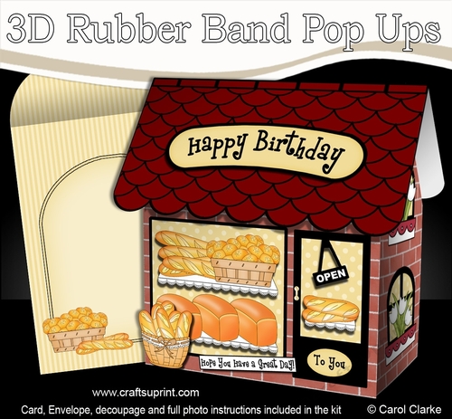 3D Shoppe Pop Up Rubber Band Card Kit  -  The Crusty Creations Bakery Bread Shop