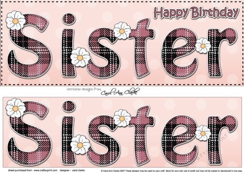 Large DL Happy Birthday SISTER 3D decoupage