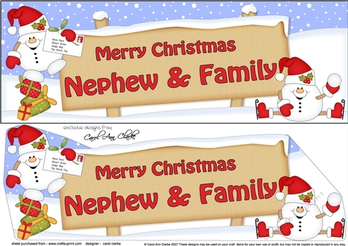 Large DL Merry Christmas NEPHEW & FAMILY with Snowball Sam 3D decoupage