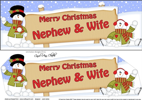large DL Merry Christmas NEPHEW & WIFE with Snowman 3D decoupage