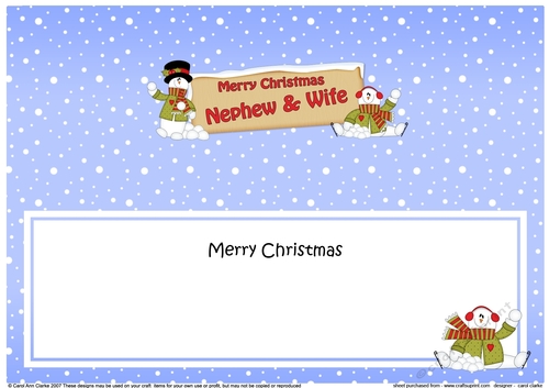 large DL Merry Christmas NEPHEW & WIFE with Snowman insert
