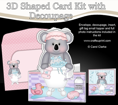 3D Shaped Card  Kit - Bathtub Buddies - Cute Little Kitkat Koala has a Bubble Bath