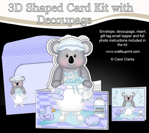 3D Shaped Card  Kit - Bathtub Buddies - Cute Little Kookie Koala has a Bubble Bath