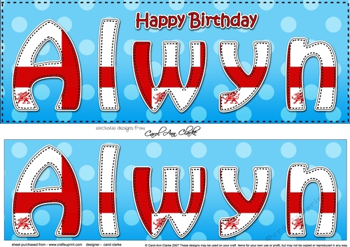 Large DL Happy Birthday ALWYN 3D decoupage