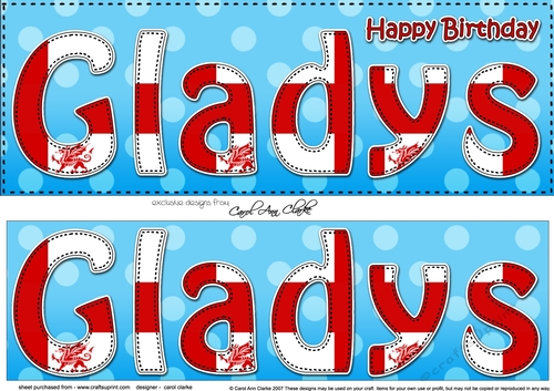 Large DL Happy Birthday GLADYS 3D decoupage