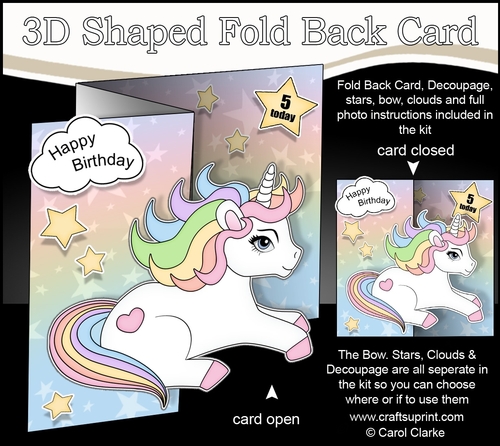 3D Shaped No-Hole Fold Back Mini Kit -   Cute Little Unicorn Rainbow 