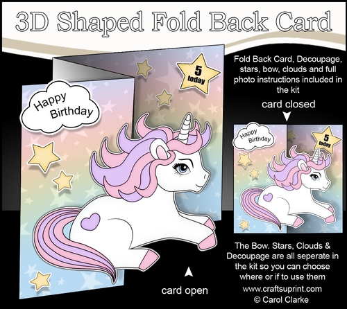 3D Shaped No-Hole Fold Back Mini Kit -   Cute Little Unicorn Sparkle