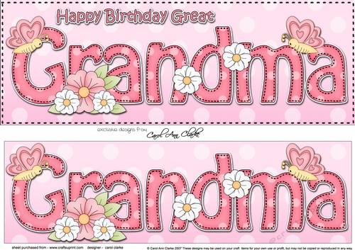 Large DL Happy Birthday GREAT GRANDMA 3D decoupage