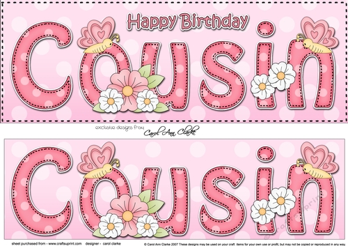 Large DL Happy Birthday COUSIN 3D decoupage