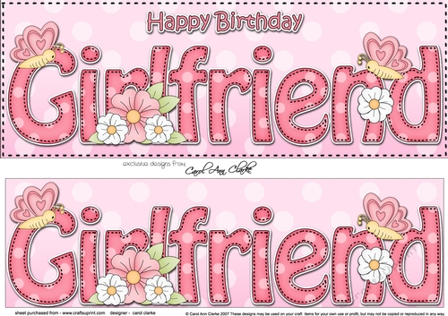 Large DL Happy Birthday GIRLFRIEND 3D decoupage