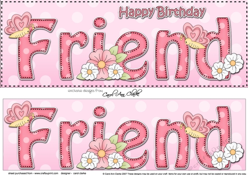 Large DL Happy Birthday FRIEND 3D decoupage