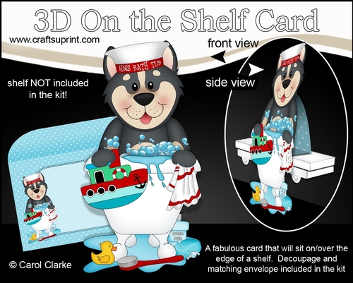 3D On the Shelf Card Kit - Bathtub Buddies - Little Husky Dog Chase has a Bubble Bath