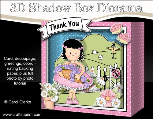 3D Cute Girlz Diorama Shadow Box Card Mini Kit  - Suzi has a Basket of Pretty Flowers