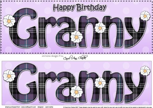 Large DL Happy Birthday GRANNY 3D decoupage