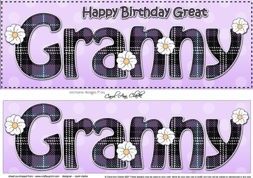 Large DL Happy Birthday GREAT GRANNY 3D decoupage