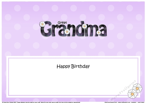 Large DL Happy Birthday GREAT GRANDMA insert