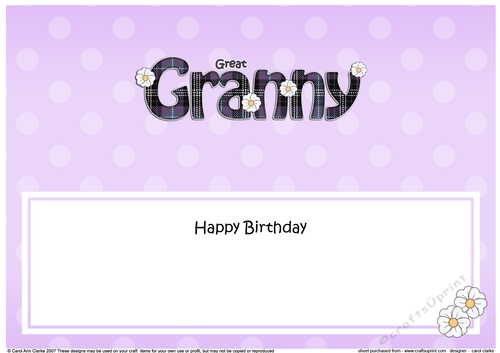 Large DL Happy Birthday GREAT GRANNY insert