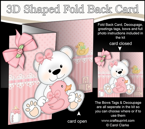 3D Shaped No-Hole Fold Back Mini Kit -   New Baby Girl Teddy