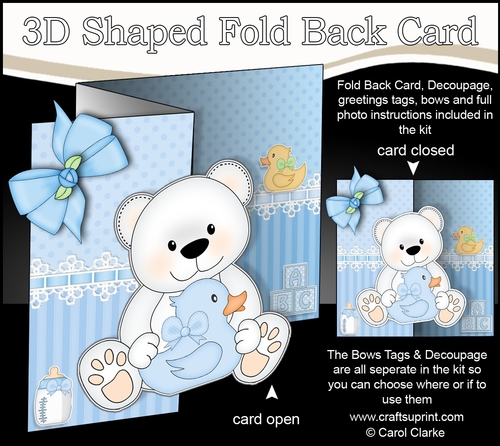 3D Shaped No-Hole Fold Back Mini Kit -   New Baby Boy Teddy