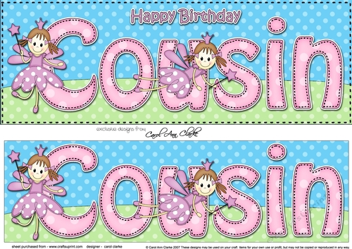 Large DL Happy Birthday COUSIN 3D decoupage