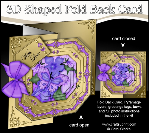 3D Shaped No-Hole Fold Back Pretty Floral Card with Pyramage Mini Kit  -  Butterfly & Violas
