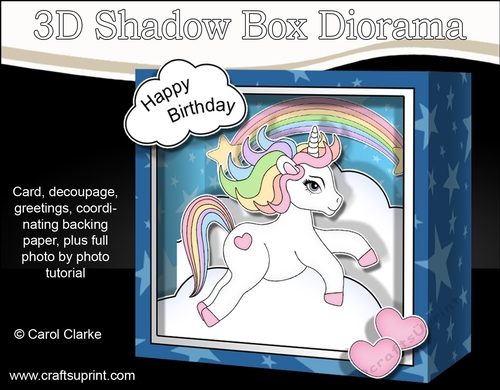 3D Diorama Shadow Box Card Mini Kit  -  Cute Little Unicorn Rainbow 