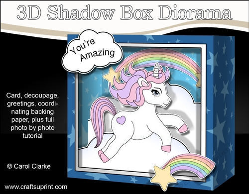 3D Diorama Shadow Box Card Mini Kit  -  Cute Little Unicorn Sparkle