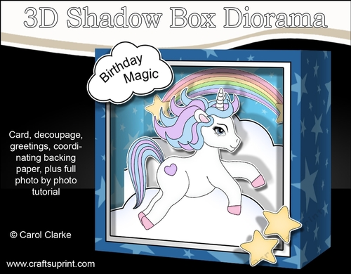 3D Diorama Shadow Box Card Mini Kit  -  Cute Little Unicorn Magic