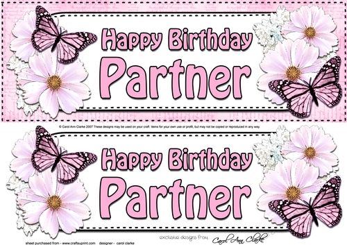 Large DL Happy Birthday PARTNER Floral Butterflies 3D decoupage