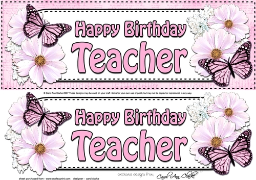 Large DL Happy Birthday TEACHER Floral Butterflies 3D decoupage