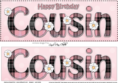 Large DL Happy Birthday COUSIN 3D decoupage 
