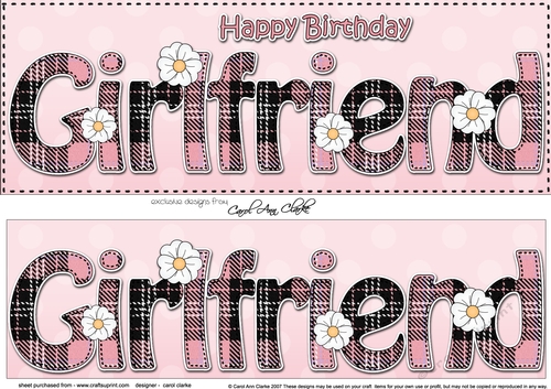 Large DL Happy Birthday GIRLFRIEND 3D decoupage 