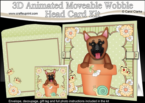 3D Animated Moveable Wobble Head Card Kit - Flower Pot Friends Little German Shepherd Dog Nash