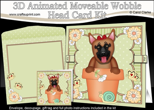 3D Animated Moveable Wobble Head Card Kit - Flower Pot Friends Little German Shepherd Dog Dazy