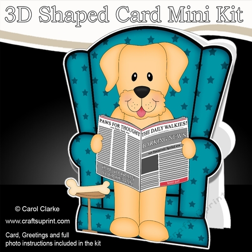 3D Shaped Card  Kit - Little Golden Labrador Dog Sunny reads the Barking Newspaper