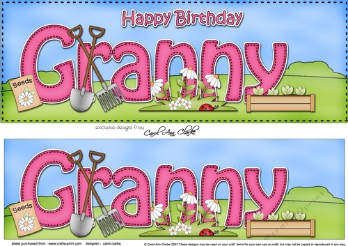 Large DL Happy Birthday GRANNY 3D decoupage