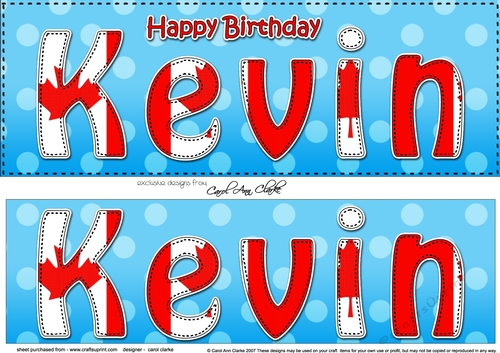 Large DL Happy Birthday KEVIN 3D decoupage
