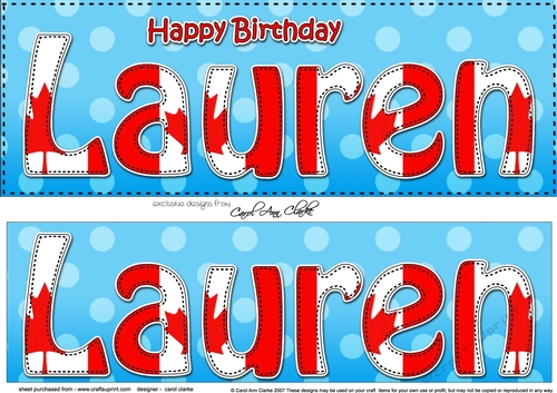 Large DL Happy Birthday LAUREN 3D decoupage