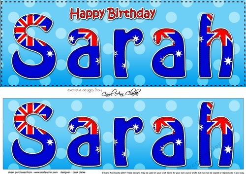 Large DL Happy Birthday SARAH 3D decoupage