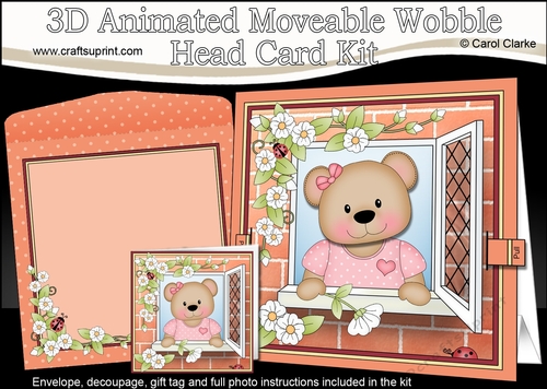 3D Animated Moveable Wobble Head Card Kit - Through the Window Cute Little Livvy Bear
