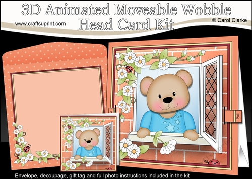 3D Animated Moveable Wobble Head Card Kit - Through the Window Cute Little Austin Bear