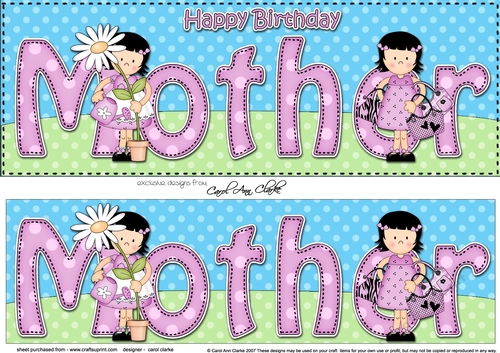 Large DL Happy Birthday MOTHER 3D decoupage