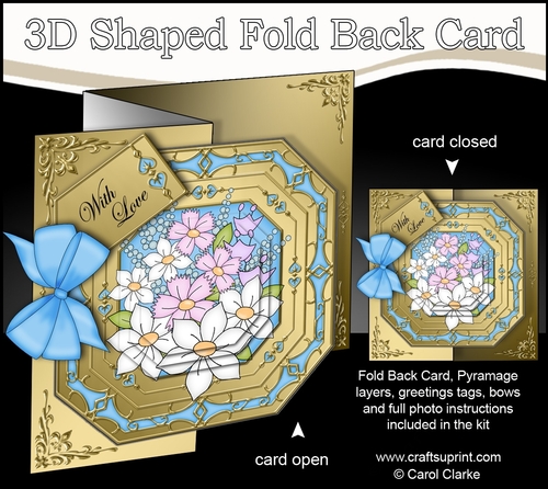 3D Shaped No-Hole Fold Back Pretty Floral Card with Pyramage Mini Kit  -  Pretty Flowers