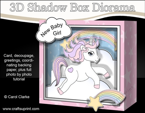 3D Diorama Shadow Box Card Mini Kit  -  Cute Little Baby Unicorn Sparkle