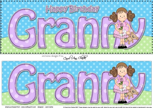 Large DL Happy Birthday GRANNY 3D decoupage