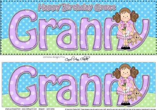 Large DL Happy Birthday GREAT GRANNY 3D decoupage