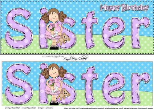 Large DL Happy Birthday SISTER 3D decoupage